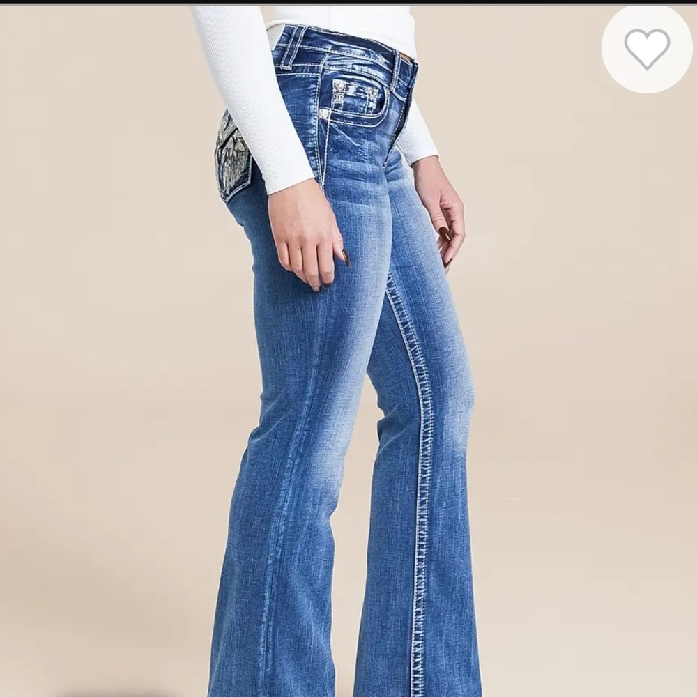 Miss Me Blue Boot Cut Jeans with Embroidery 18W X 32L - Picture 3 of 6